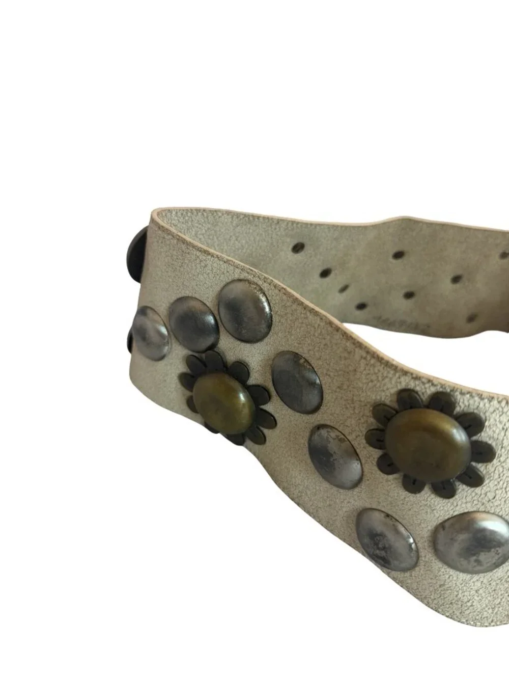 Beige Floral Stud Wide Belt Unique Y2k Retro Vintage 40